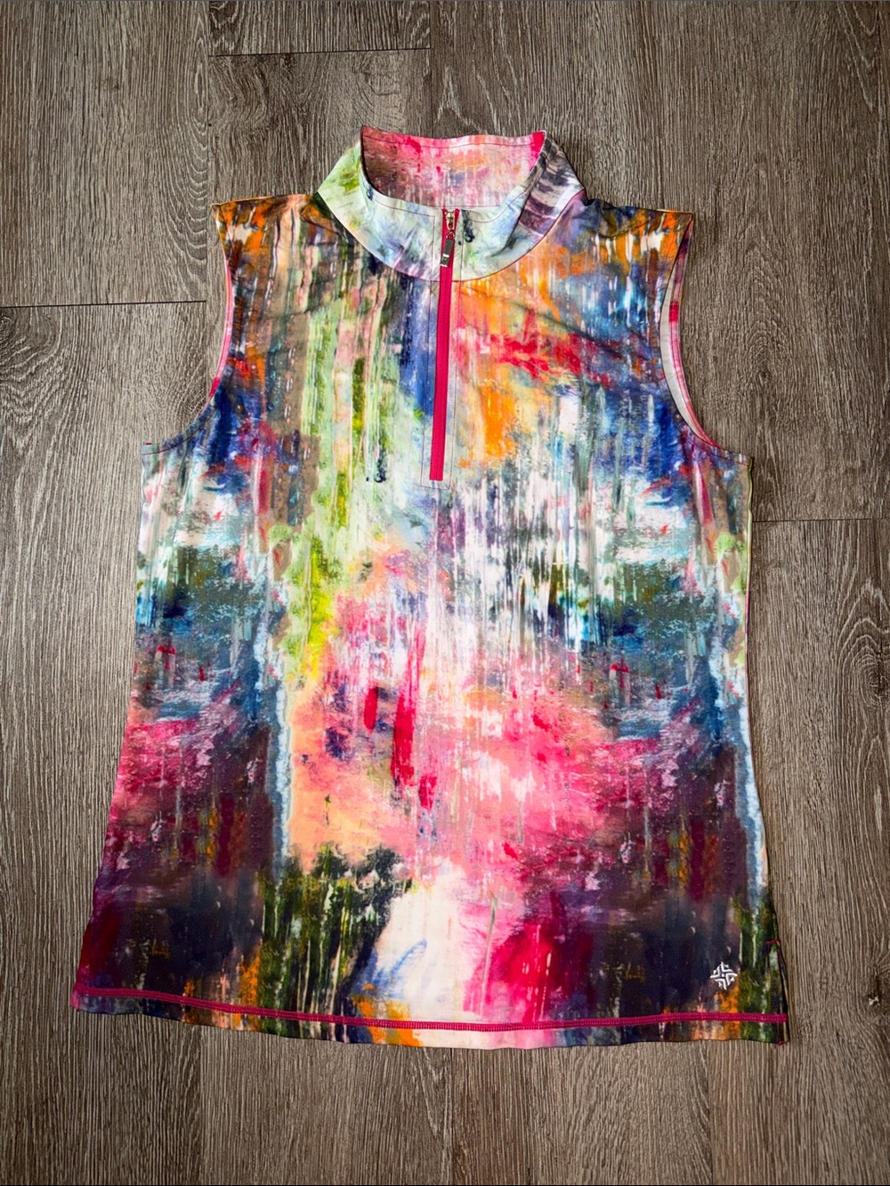 Famara Monet Art Inspired Multi-Colors Sleeveless Zip Shirt medium golf preppy